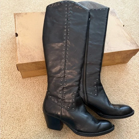 Born Kamryn Black Leather Knee-High Boots - Picture 1 of 10